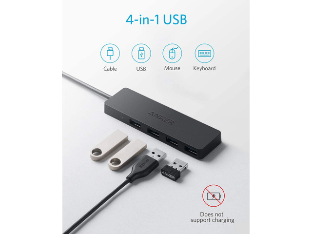 (2 Pack) Anker 4-Port USB 3.0 Hub, Ultra-Slim Data USB Hub with 2 ft Extended Cable [Charging Not Supported], for MacBook, Mac Pro, Mac mini, iMac,...