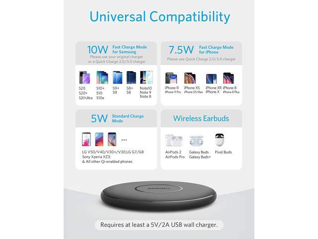 Anker 10W Max Wireless Charger, PowerWave Pad Upgraded, Qi-Certified Wireless Charging 7.5W for iPhone 11/Xs Max XR XS X 8/8 Plus, 10W for Galaxy...