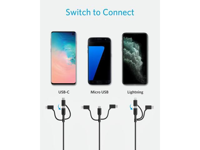 Anker Powerline II 3-in-1 Cable, Lightning/Type C/Micro USB Cable for iPhone, iPad, Huawei, HTC, LG, Samsung Galaxy, Sony Xperia, Android...