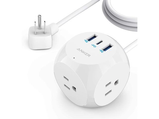 Anker Power Strip with USB C, PowerExtend USB-C 3 Cube with 3 Outlets and USB (30W USB C), 5 ft Extension Cord, Power Delivery High-Speed Charging.