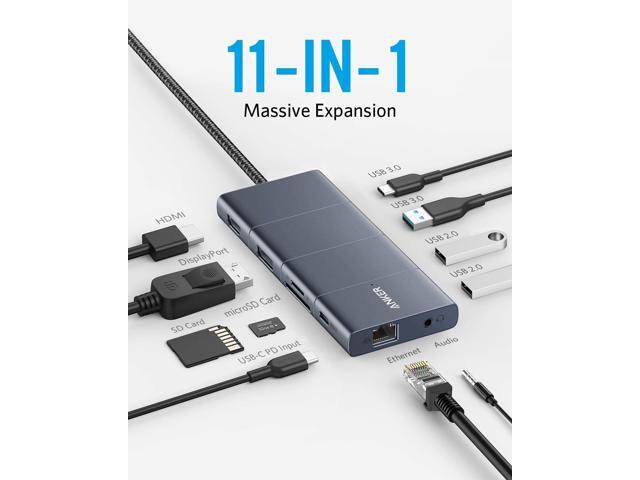 Anker USB C Hub, PowerExpand+ 11-in-1 USB C Hub Adapter, with 4K@60Hz HDMI and DP, 100W Power Delivery, USB-C and 3 USB-A Data Ports, 1 Gbps...