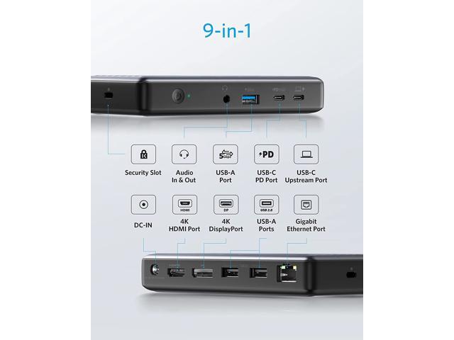 Anker USB C Docking Station, PowerExpand 9-in-1 USB-C PD Dock, 60W Charging for Laptop, 20W Power Delivery Charging, 4K HDMI and DisplayPort, USB...
