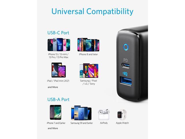 USB C Charger, Anker 32W 2 Port Charger with 20W USB C Power Adapter, PowerPort PD 2 with Foldable Plug for iPad/iPad Mini, for iPhone 13/13...