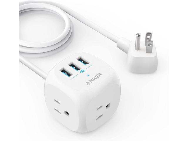 Anker 321 Power Strip, PowerPort Cube USB with 3 Outlets and 3 USB Ports, 5 ft Extension Cord, Flat Plug, Compact for Home Office, Travel, and Dorm.