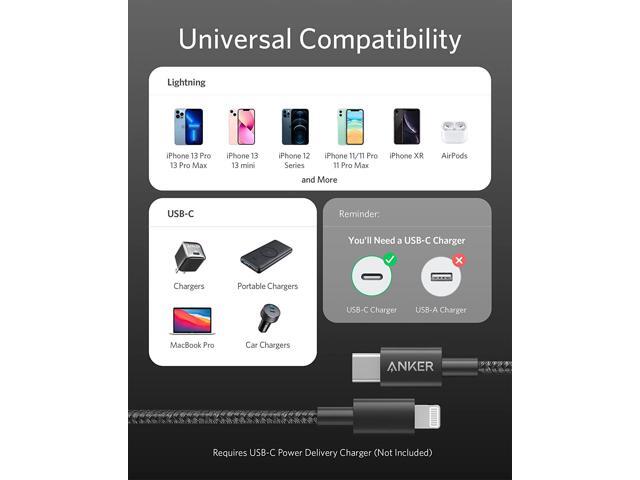 Anker New Nylon USB-C to Lightning Charging Cord (6ft, MFi Certified) for iPhone 13 13 Pro 12 Pro Max 12 11 X XS XR 8 Plus, AirPods Pro, Supports...