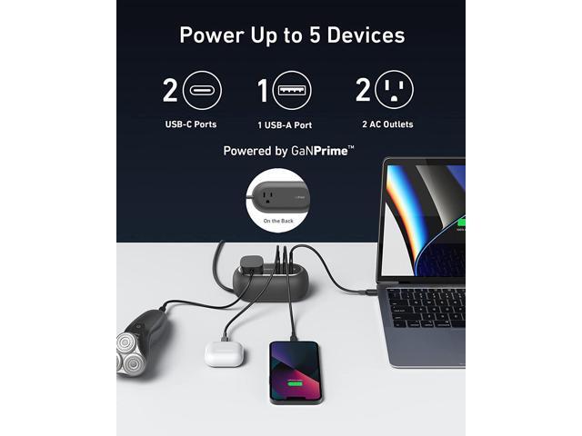 Anker GanPrime 65W Charging Station, 615 USB C Power Strip for Travel and Work, 5-in-1 Power Strip with 2AC,2 USB C and 1 USB A, Power Delivery for...