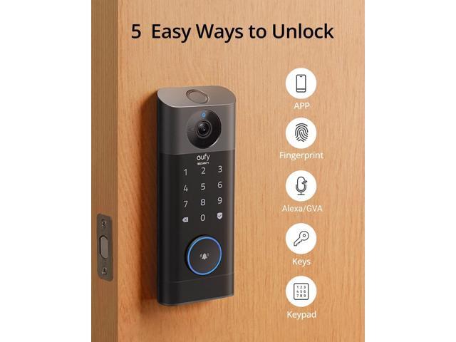 eufy Security S330 Video Smart Lock, 3-in-1 Camera+Doorbell+Fingerprint Keyless Entry Door Lock, BHMA, WiFi Door Lock, App Remote Control, 2K HD,...
