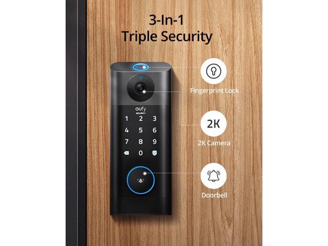 eufy Security S330 Video Smart Lock, 3-in-1 Camera+Doorbell+Fingerprint Keyless Entry Door Lock, BHMA, WiFi Door Lock, App Remote Control, 2K HD,...