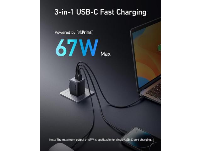 Anker Prime 67W USB C Charger, Anker GaN Wall Charger, 3-Port Compact Fast PPS Charger, For MacBook Pro/Air, Pixelbook, iPad Pro, iPhone 15/14/Pro,...