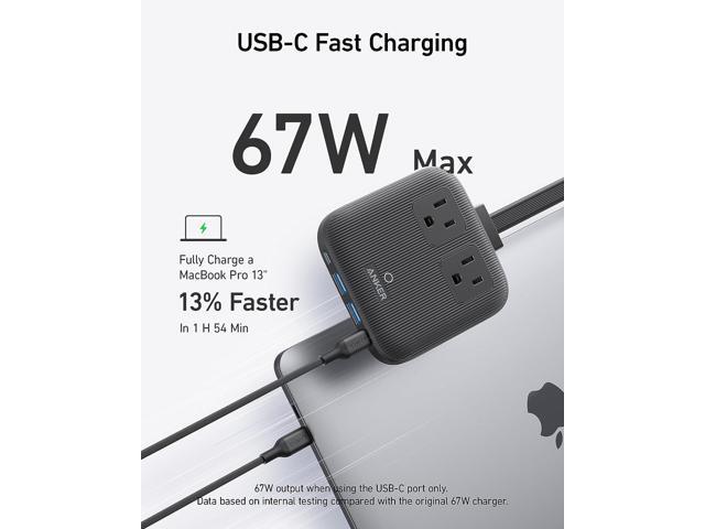 Anker Nano Charging Station, 6-in-1 USB C Power Strip 67W Max with Flat Plug and 5ft Thin Extension Cord, 2 AC, 2 USB A, 2 USB C, Works with iPhone...
