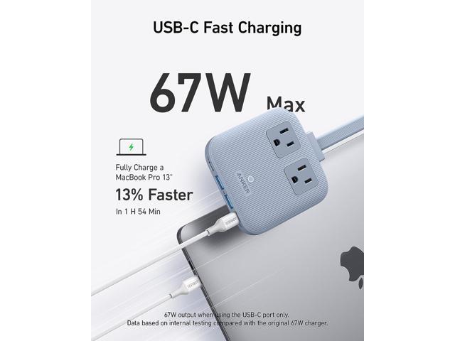 Anker Nano Charging Station, 6-in-1 USB C Power Strip 67W Max with Flat Plug and 5ft Thin Extension Cord, 2 AC, 2 USB A, 2 USB C, Works with iPhone...