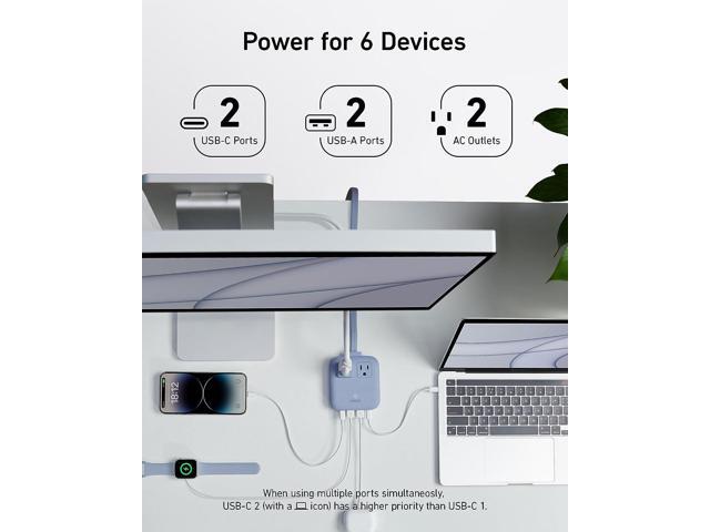 Anker Nano Charging Station, 6-in-1 USB C Power Strip 67W Max with Flat Plug and 5ft Thin Extension Cord, 2 AC, 2 USB A, 2 USB C, Works with iPhone...