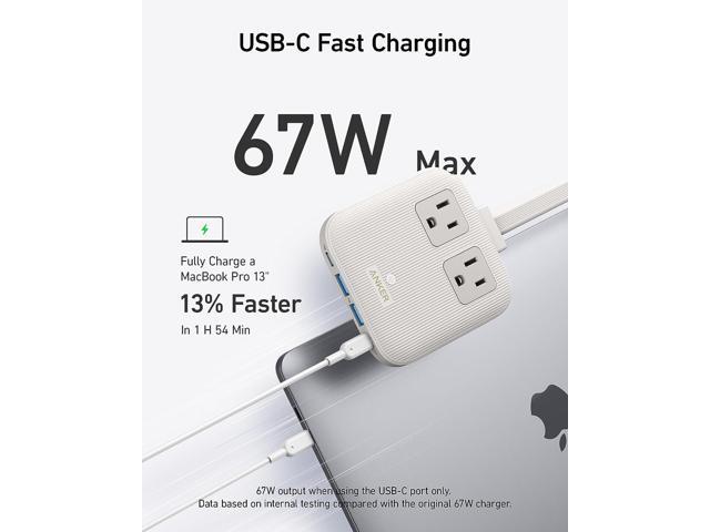 Anker Nano Charging Station, 6-in-1 USB C Power Strip 67W Max with Flat Plug and 5ft Thin Extension Cord, 2 AC, 2 USB A, 2 USB C, Works with iPhone...
