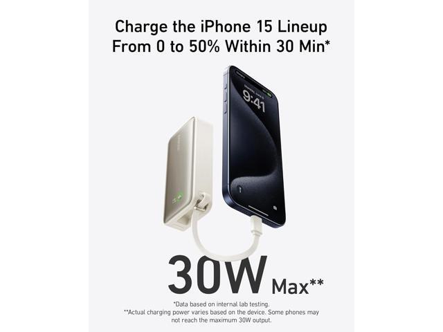 Anker Nano Power Bank, 10,000mAh Portable Charger with Built-in USB-C Cable, 30W Recharging, 30W Max Output with USB-C & A, for iPhone 17/16/15...