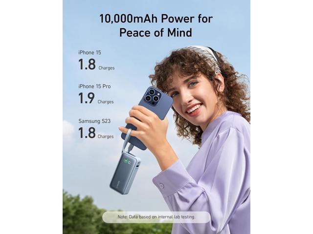 Anker Nano Power Bank, 10,000mAh Portable Charger with Built-in USB-C Cable, 30W Recharging, 30W Max Output with USB-C & A, for iPhone 17/16/15...