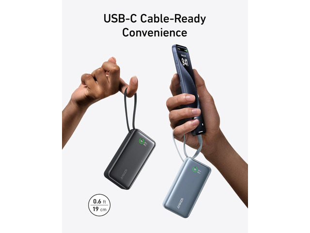 Anker Nano Power Bank, 10,000mAh Portable Charger with Built-in USB-C Cable, 30W Recharging, 30W Max Output with USB-C & A, for iPhone 17/16/15...