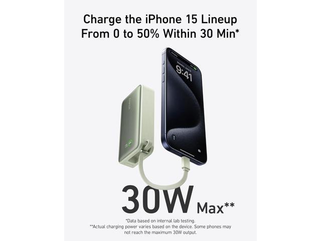 Anker Nano Power Bank, 10,000mAh Portable Charger with Built-in USB-C Cable, 30W Recharging, 30W Max Output with USB-C & A, for iPhone 17/16/15...