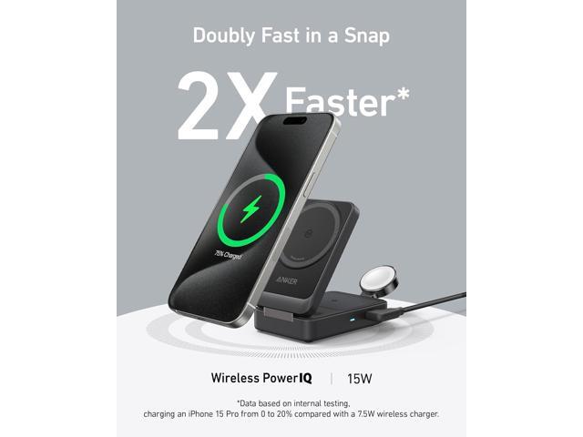 Anker MagSafe Charger Compatible, Anker MagGo 3in1 Charging Station, Qi2 Certified 15W Wireless Charger Stand, Apple Watch Charger, for iPhone...