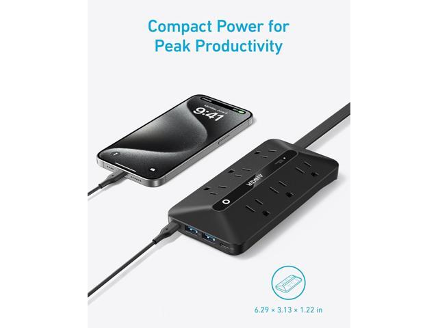 Flat Plug Power Strip 300J, Anker USB C Power Strip, 10-in-1 Ultra Thin Power Strip with 6 AC, 2 USB A and 2 USB C Ports,5ft Extension Cord, Desk...