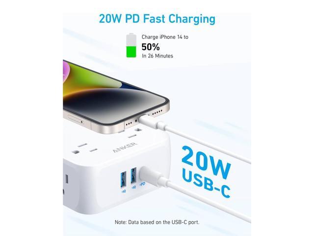 Surge Protector Flat Plug Power Strip 2000J, Anker 5ft Thin Extension Cord with 8 Outlets, 2 USB A and 1 USB C Port, 20W for iPhone15, Wall Mount,...