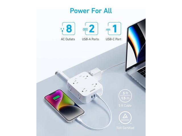 Surge Protector Flat Plug Power Strip 2000J, Anker 5ft Thin Extension Cord with 8 Outlets, 2 USB A and 1 USB C Port, 20W for iPhone15, Wall Mount,...