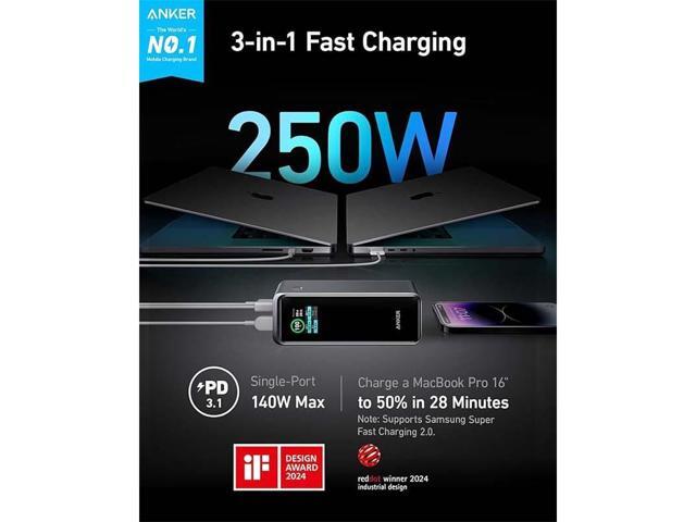 Anker Prime Power Bank, 27,650mAh 3-Port 250W Portable Charger (99.54Wh) Smart App, Compatible with MacBook Pro/Air, iPhone 15/14/13 Series,...