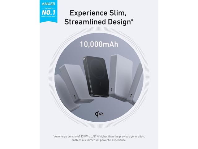 Anker MagGo Power Bank, Ultra-Slim 10,000mAh Magnetic Battery Pack, Qi2 Certified 15W Ultra-Fast MagSafe Compatible Portable Charger, Ergonomic...