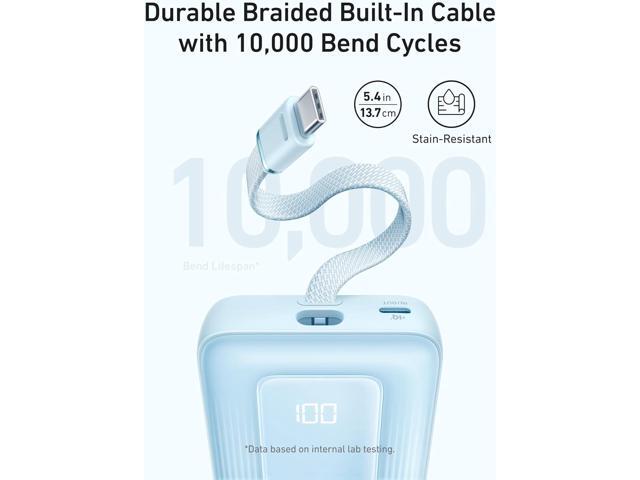 Anker Zolo Portable Charger, 10,000mAh 30W Power Bank with Built-in Lanyard USB-C Cable for Travel, Fast Charging Battery Pack for iPhone 16/15...