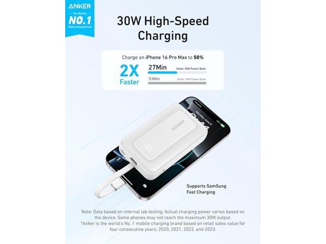 Anker Zolo Portable Charger, 10,000mAh 30W Power Bank with Built-in Lanyard USB-C Cable for Travel, Fast Charging Battery Pack for iPhone 16/15...