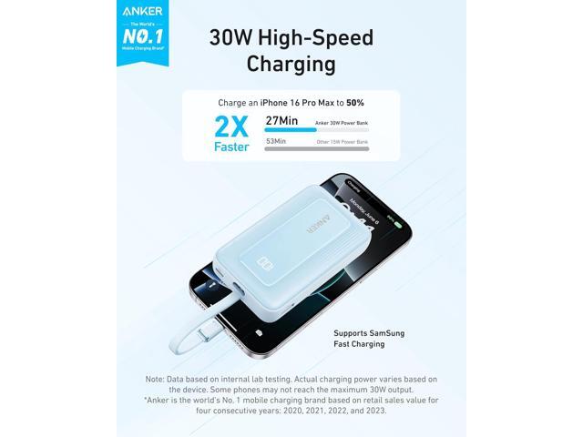 Anker Zolo Portable Charger, 10,000mAh 30W Power Bank with Built-in Lanyard USB-C Cable for Travel, Fast Charging Battery Pack for iPhone 16/15...