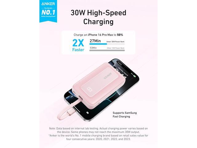 Anker Zolo Portable Charger, 10,000mAh 30W Power Bank with Built-in Lanyard USB-C Cable for Travel, Fast Charging Battery Pack for iPhone 16/15...