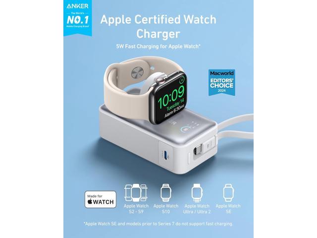 Anker MagGo Power Bank for Apple Watch, Officially Certified, 10,000 mAh Compact Battery Pack with Built-in USB-C Cable, 35 W Max, for iPhone 15...