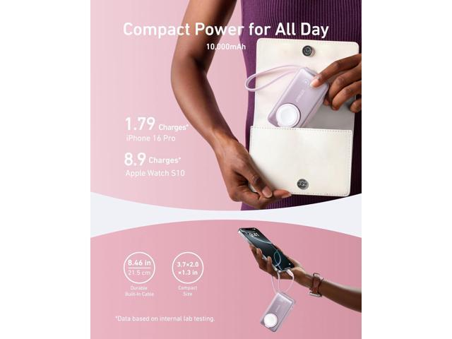 Anker MagGo Power Bank for Apple Watch, Officially Certified, 10,000 mAh Compact Battery Pack with Built-in USB-C Cable, 35 W Max, for iPhone 15...