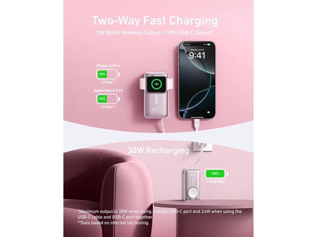 Anker MagGo Power Bank for Apple Watch, Officially Certified, 10,000 mAh Compact Battery Pack with Built-in USB-C Cable, 35 W Max, for iPhone 15...