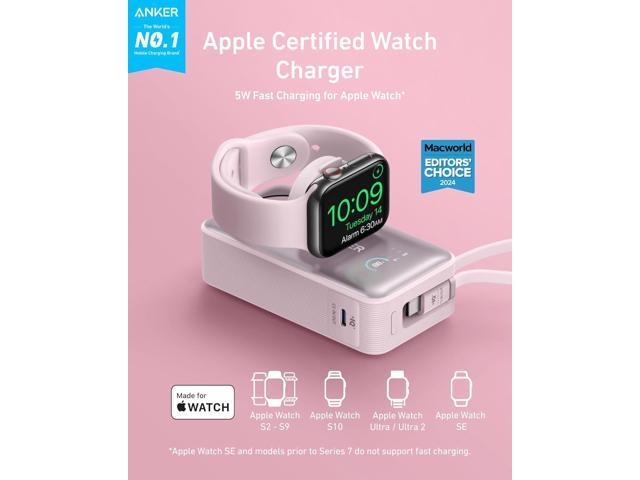 Anker MagGo Power Bank for Apple Watch, Officially Certified, 10,000 mAh Compact Battery Pack with Built-in USB-C Cable, 35 W Max, for iPhone 15...