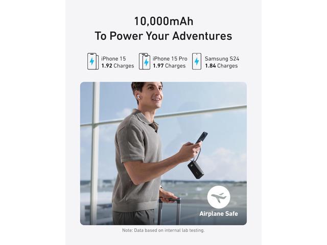 Anker Nano 3-in-1 Portable iPhone Charger, 10,000mAh Power Bank with Built-in USB-C Cable and Foldable Wall Plug, 30W Max Battery Pack, Travel...