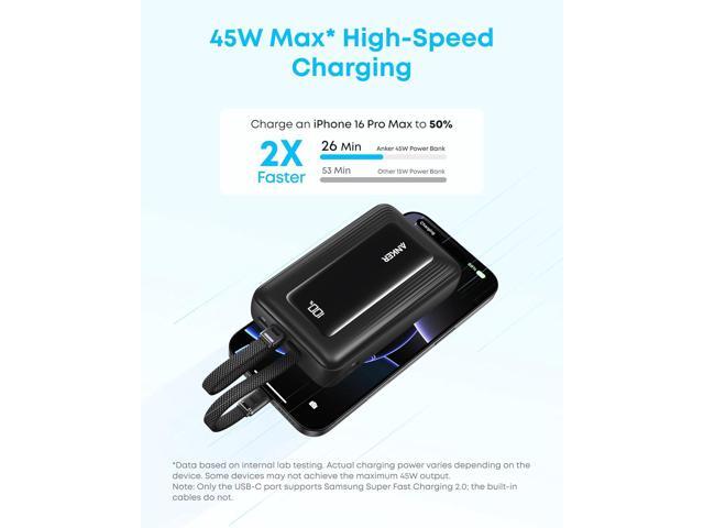 Anker Zolo Power Bank, 45W Max Fast Charging, 20,000mAh Battery Pack with Dual Built-in USB-C Cables, 1 USB-C & A Port, for iPhone 16/15 Series,...