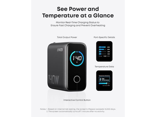 Anker Laptop Charger, 140W MAX USB C Charger, 4-Port Multi-Device Fast Charging, Advanced GaN Power Adapter, Intuitive Touch Controls, for MacBook,...