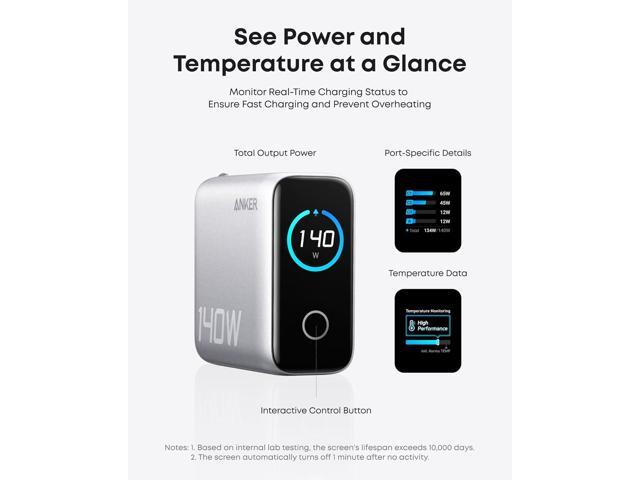 Anker Laptop Charger, 140W MAX USB C Charger, 4-Port Multi-Device Fast Charging, Advanced GaN Power Adapter, Intuitive Touch Controls, for MacBook,...