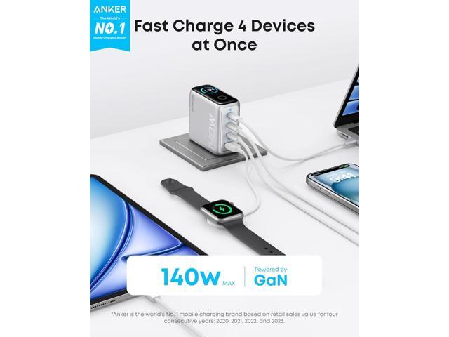 Anker Laptop Charger, 140W MAX USB C Charger, 4-Port Multi-Device Fast Charging, Advanced GaN Power Adapter, Intuitive Touch Controls, for MacBook,...