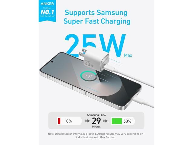 Anker 25W USB C Charger Block, Compact and Foldable, Supports PPS Fast Charging for Galaxy S24/Z Fold/Z Flip/Tab, iPhone, iPad (Black) White