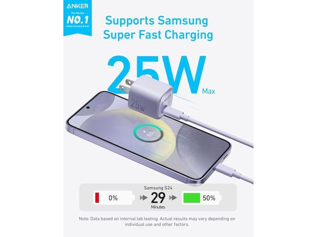 Anker 25W USB C Charger Block, Compact and Foldable, Supports PPS Fast Charging for Galaxy S24/Z Fold/Z Flip/Tab, iPhone, iPad (Black) Mauve