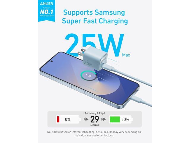Anker 25W USB C Charger Block, Compact and Foldable, Supports PPS Fast Charging for Galaxy S24/Z Fold/Z Flip/Tab, iPhone, iPad (Black) Blue