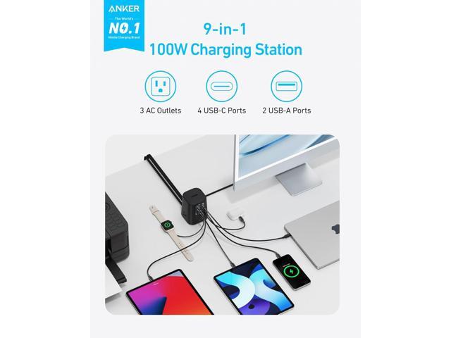 Anker Charging Station (100W), 9-in-1 USB-C Power Strip with 300J Surge Protection, for iPhone 16 & MacBook, 5 ft Flat Cable and Plug, 4 USB-C and...
