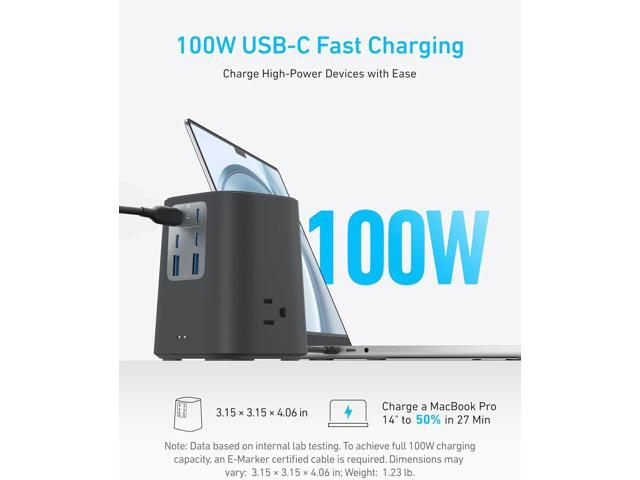 Anker Charging Station (100W), 9-in-1 USB-C Power Strip with 300J Surge Protection, for iPhone 16 & MacBook, 5 ft Flat Cable and Plug, 4 USB-C and...