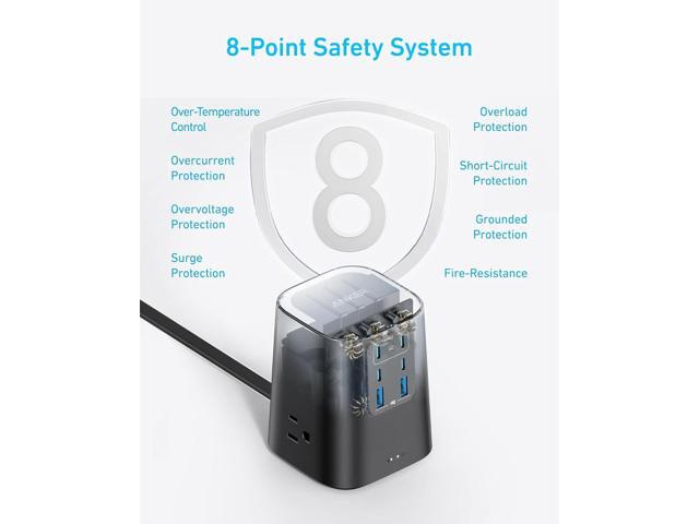 Anker Charging Station (100W), 9-in-1 USB-C Power Strip with 300J Surge Protection, for iPhone 16 & MacBook, 5 ft Flat Cable and Plug, 4 USB-C and...
