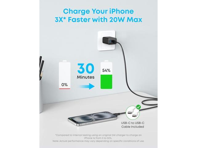 Anker iPhone 16 Charger, 2-Pack 20W Fast USB C Charger Block, for iPhone 16/16 Pro Max/15 Series/iPad Pro and More (Black, 2 Pack & 2 Cable)