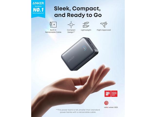 Anker Nano Power Bank, 10,000mAh Portable Charger with 2.3 ft InstaCord Retractable Cable, 45W Max Compact Battery Pack, Smart Display, for iPhone...