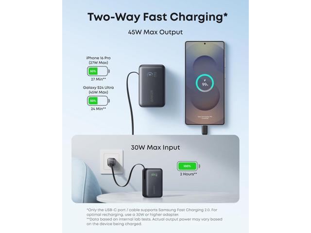 Anker Nano Power Bank, 10,000mAh Portable Charger with 2.3 ft InstaCord Retractable Cable, 45W Max Compact Battery Pack, Smart Display, for iPhone...