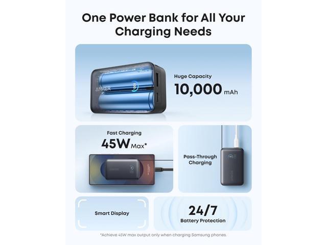 Anker Nano Power Bank, 10,000mAh Portable Charger with 2.3 ft InstaCord Retractable Cable, 45W Max Compact Battery Pack, Smart Display, for iPhone...